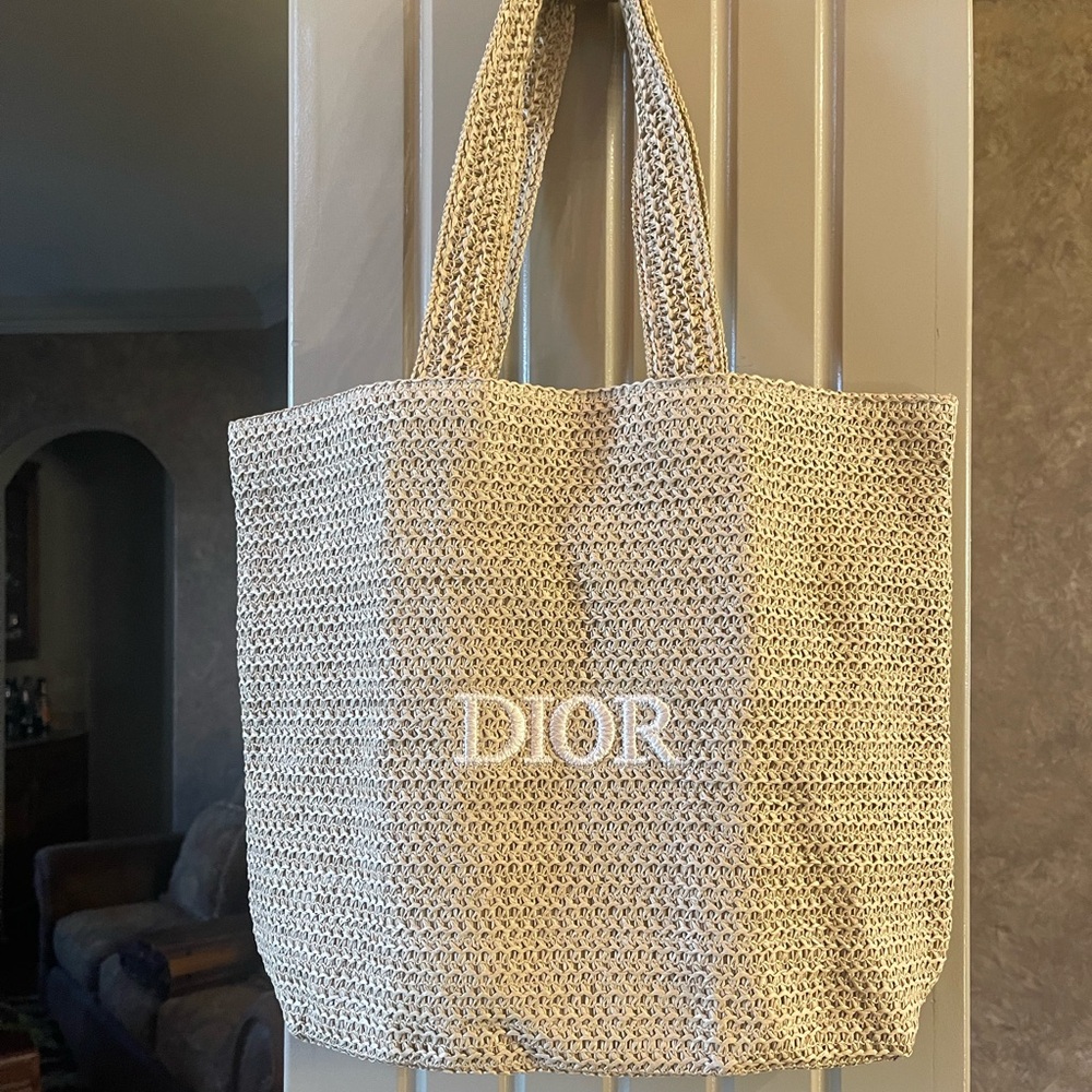 Dior Beige Woven Tote Bag